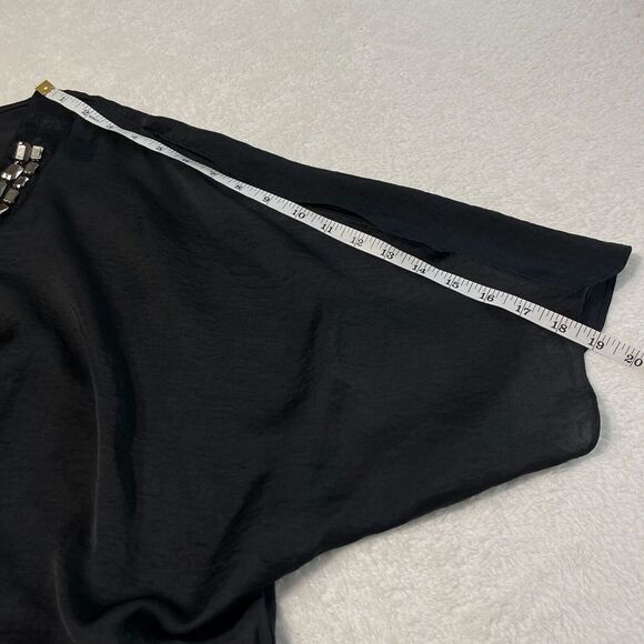 Elementz Blouse Womens 3X Black Embellished Neckline Cold Shoulder Peplum Chic - Picture 8 of 13